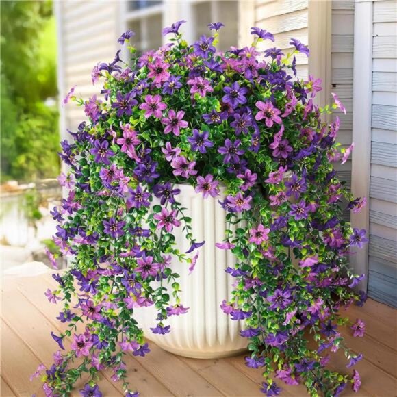 Artificial Fake Hanging Flowers Plants for Outdoor Summer Decoration, 2 PCS Faux - Picture 1 of 7